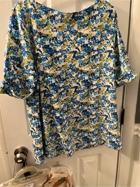 Style & Co. Blue, Green & White Short Sleeve Printed Tee